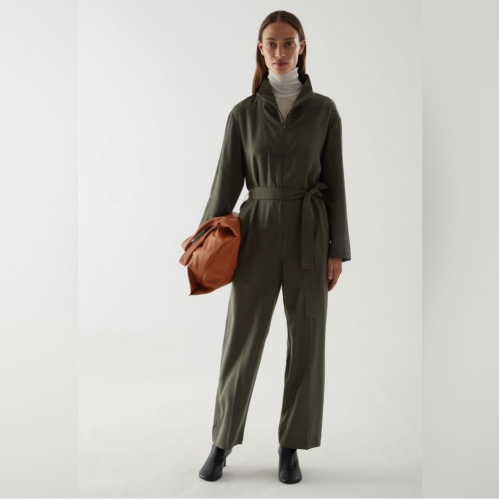 COS Olive Green Women's Jumpsuit, belted long sleeve